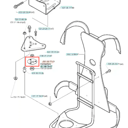 Czarna metalowa obudowa łożyska wykaszarki Husqvarna 152 RB, widok z góry. Centralny okrągły element z oznaczeniami i otworami montażowymi, na białym tle.