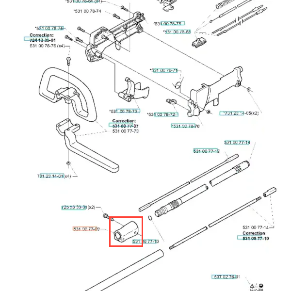 Łącznik wykaszarki 152 RB Husqvarna, widoczny w zbliżeniu, wykonany z metalu, w kształcie prostokątnym. Zawiera widoczne otwory montażowe oraz logo Husqvarna. Element leży na grafice przedstawiającej schemat wykaszarki na białym tle.
