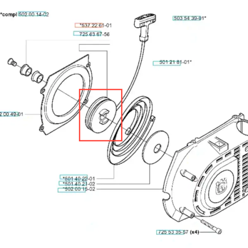 Łożysko wykaszarki Husqvarna 265 RX, widok boczny. Metalowa część z mocowaniami, gładka powierzchnia, bez oznaczeń, na jednolitym tle, przeznaczone do narzędzi ogrodniczych.