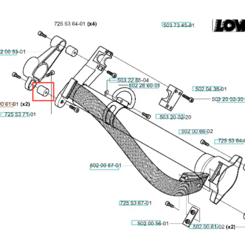 Amortyzator wykaszarki 265 RX Husqvarna z elastyczną rurą, stalowymi mocowaniami i oznaczeniami części na jednolitym tle. Idealny do wymiany w urządzeniach Husqvarna.