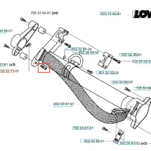 Śruba do wykaszarki Husqvarna 265 RX, metalowa, o okrągłym kształcie i widocznych gwintach. Zbliżenie na szczegóły, w pozycji leżącej. W tle zarys innych elementów, na jednostajnym tle, co podkreśla widoczność detalu.