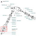 Naped wykaszarki 265 RX Husqvarna, metalowy, cylindryczny element z białą osłoną, umieszczony na części silnika. Grafik przedstawia szczegółowy schemat z oznaczeniami, ujawniający całą konstrukcję oraz montaż.