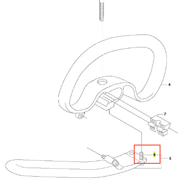 Śruba wykaszarki Husqvarna 243 RJ, metalowa, o standardowym kształcie, widoczna z boku na jednolitym tle. Przeznaczona do mocowania elementów, z delikatnym gwintem. Detal zawiera oznaczenie identyfikacyjne.