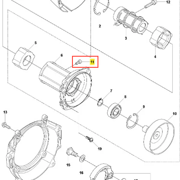 Śruba wykaszarki 243 RJ Husqvarna, srebrzysta, metaliczna, ze wcięciem i napisem na główce, o standardowym kształcie i średniej wielkości, na białym tle.