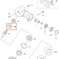 Przekładnia wykaszarki 243 RJ Husqvarna na diagramie części, metalowa, srebrna z numerem 14 i okrągłym mocowaniem, na jednolitym tle ułatwiającym identyfikację.