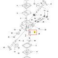 Sprężyna wykaszarki 243 RJ Husqvarna, metalowa, cylindryczna, o szarej kolorystyce, widoczna w ujęciu z boku, umiejscowiona w centralnej części schematu. Element pokazany w kontekście montażu, bez dodatkowych oznaczeń czy detali.