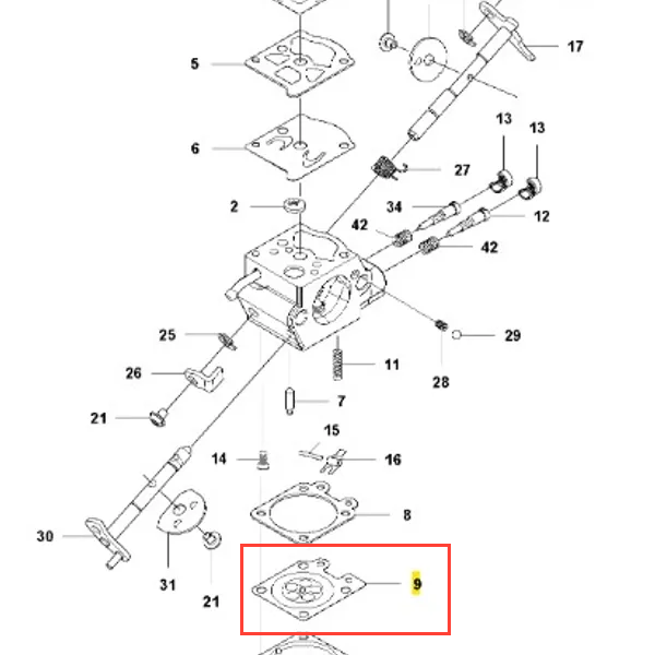 Membrana wykaszarki 243 RJ Husqvarna w kolorze czarnym, wykonana z materiału syntetycznego. Zbliżenie na kształt i detale produktu, zaprezentowana w płaskiej pozycji. Widoczne otwory montażowe oraz oznaczenie numeru części.