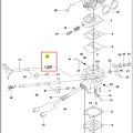 Sprężyna wykaszarki 243 RJ Husqvarna, metalowa, elastyczna, o cylindrycznym kształcie, umieszczona w centralnej części schematu. Wyraźnie widoczne mocowania do zespołu wykaszarki, w kolorze metalicznym. Zbliżenie na detale mocowania.