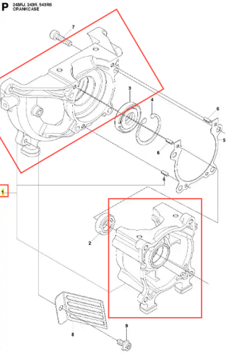 Obudowa wykaszarki 243 RJ Husqvarna w kolorze szarym, wykonana z materiału odpornego na warunki atmosferyczne. Produkt przedstawiony z boku, ukazujący detale mocowania oraz strukturalne elementy obudowy. Tło białe, co podkreśla jej kształt.