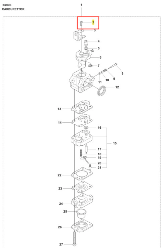 Śruba do wykaszarki 236 RS Husqvarna, metalowa, z gwintem, widoczna z góry, w pozycji pionowej. Ma prosty, cylindryczny kształt, ukazując końcówkę z nacięciami. Część schematu części zamiennych, z numerem identyfikacyjnym obok. Jasne tło.