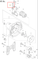 Śruba wykaszarki 226 RJ Husqvarna, metalowa, cylindryczna, z widocznym gwintem, umiejscowiona w zestawie części rozrysowanych w instrukcji. Na białym tle elementy montażowe sekcji sprzętu.