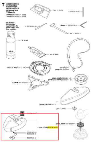 Osłona żyłki wykaszarki Husqvarna 235 RII w kształcie trójkąta, wykonana z durable plastiku w kolorze czarnym. Widoczne otwory montażowe oraz logo Husqvarna. Produkt leży na gładkim, jasnym tle. Zbliżenie na detale mocowania.