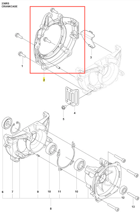 Czarna osłona wykaszarki Husqvarna 236 RS z tworzywa, owalna, na zdjęciu z boku w złożonej pozycji, z widocznymi elementami mocowania na jednolitym tle.