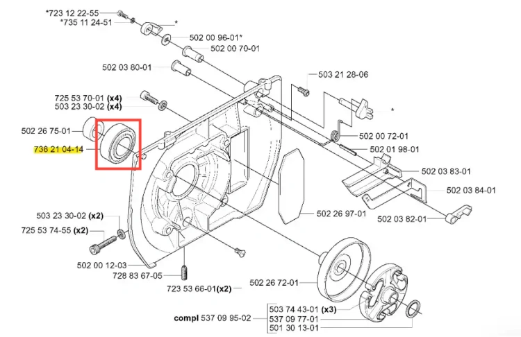 Łożysko kulkowe do wykaszarki Husqvarna 265 RX, w kolorze metalicznym z gładką powierzchnią. Widok z boku na okrągły kształt, zamontowane w obudowie. Przeznaczone do precyzyjnego wsparcia w ruchu mechanizmów. Brak widocznych napisów lub logo.