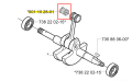 Łożysko igiełkowe cylindryczne do wykaszarki Husqvarna 265 RX, metaliczne z rowkami i otworami. Widok boczny z detalami konstrukcyjnymi i elementami silnika w diagramie technicznym.
