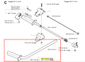Lewy metalowy uchwyt do wykaszarki Husqvarna 265 RX, prosty, matowy, z ergonomiczną rączką i zgięciem przy uchwycie. Numer katalogowy 502 14 51-02, na neutralnym tle, widok z boku w poziomie.