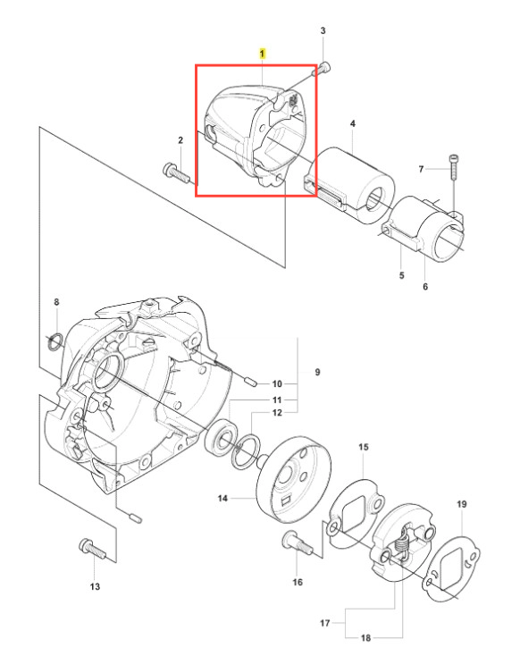 Osłona wykaszarki 241 RJ Husqvarna w kolorze czarnym, z tworzywa sztucznego. Widoczna z boku, w ujęciu frontalnym. Element ma gładką teksturę, z widocznymi mocowaniami. Prezentowany na białym tle, co podkreśla szczegóły konstrukcji i kształt.
