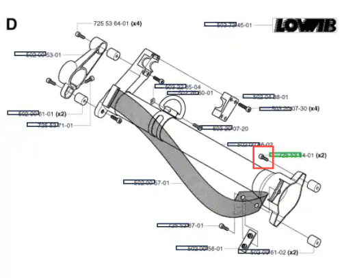 Śruba wykaszarki 265 RX Husqvarna, metalowa, o ciemnoszarej barwie i prostym kształcie. Widoczna z boku w złożonym schemacie. Element mocujący z detalami gwintów. Brak logo, zdjęcie na neutralnym tle.