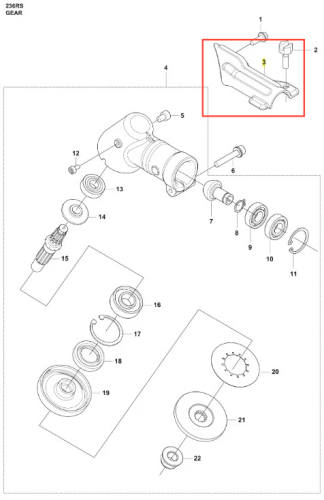Wspornik wykaszarki 236 RS Husqvarna w kolorze szarym, o gładkiej powierzchni i ergonomicznym kształcie. Widoczny z boku w układzie montażowym, z detalami mocowań. Tło proste, białe, co podkreśla szczegóły produktu.