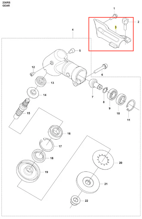 Wspornik wykaszarki 236 RS Husqvarna w kolorze szarym, o gładkiej powierzchni i ergonomicznym kształcie. Widoczny z boku w układzie montażowym, z detalami mocowań. Tło proste, białe, co podkreśla szczegóły produktu.