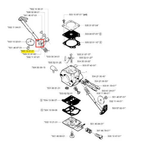 Tuleja wykaszarki 250 R Husqvarna z metalu, z geometrycznym kształtem i precyzyjnymi mocowaniami. Widoczny system siedmiu zbiorników na białym tle dla lepszej czytelności.