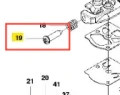 Śruba wykaszarki 253RJ Husqvarna, metaliczna, z gwintem na jednym końcu i gładką powierzchnią na końcu. Ujęcie frontalne, w detalu, z widocznym elementem mocującym. Produkt przedstawiony w kontekście schematu technicznego, na białym tle.