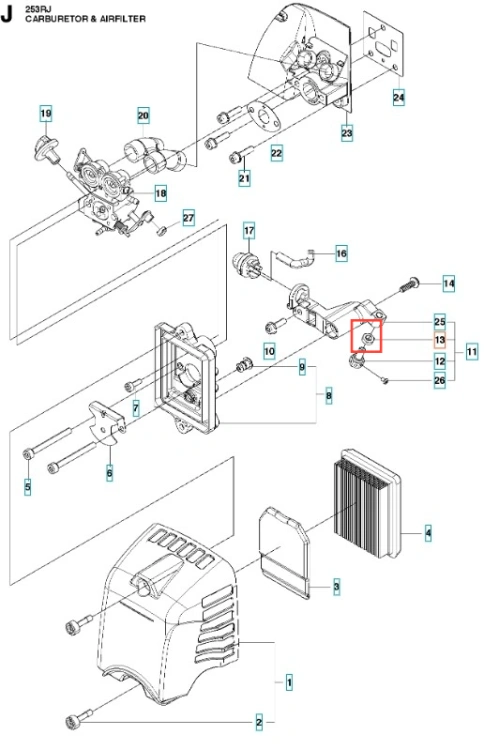 Nakrętka wykaszarki 253RJ Husqvarna metaliczna, leżąca na płaskiej powierzchni, z numerem części, gładka, bez dekoracji, do montażu w urządzeniach ogrodniczych.