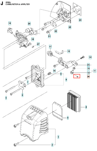 Śruba wykaszarki 253RJ Husqvarna, metalowa, o cylindrycznym kształcie, z gwintem na całej długości. Ujęcie w zbliżeniu, ukazujące szczegóły gwintowania. Produkt leży na prostym tle. Widoczna końcówka śruby z wyraźnymi detalami mocującymi.