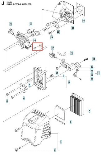 Pokrywa piasty wykaszarki 253RJ Husqvarna w kolorze czarnym z wyraźnymi żebrami wentylacyjnymi. Przedmiot pokazany z boku, umieszczony na jednolitym tle. Detal wizualny: napięcie elementów montażowych oraz wyraźne logo producenta.