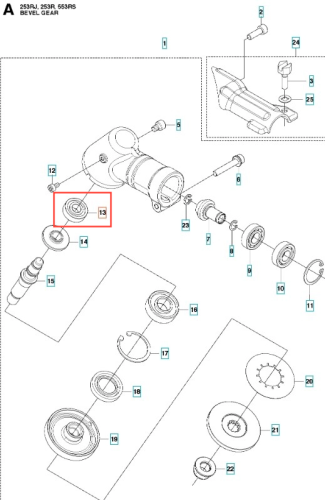 Łożysko wykaszarki Husqvarna 253RJ, okrągłe z metalowym pierścieniem i kulkami wewnątrz. Widoczne precyzyjne mocowanie i numer części. Produkt na jednolitym tle, leżący płasko.