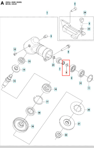 Pierścień sprężynujący wykaszarki 253RJ Husqvarna, metalowy element w kształcie okręgu z nacięciami, widoczny z boku. Produkt umieszczony na jasnym tle, bez innych detali. Wymiary nieokreślone, brak dodatkowych oznaczeń.