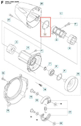 Pierścień sprężynujący do wykaszarki Husqvarna 253RJ, metalowy, w kształcie elipsy, umiejscowiony z boku, przedstawiony na białym tle. Widoczne detale, w tym wyraźne spoiny. Element montażowy, kluczowy do działania sprzętu ogrodowego.