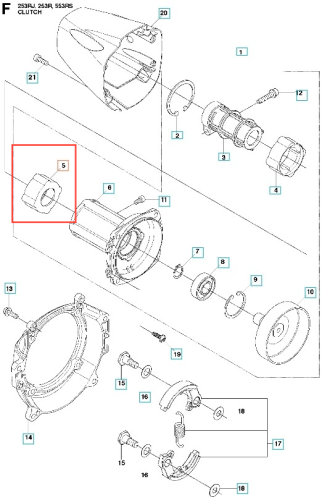 Srebrny, cylindryczny amortyzator wykaszarki Husqvarna 253RJ z detalami mocowania, leżący na płaskiej powierzchni. Widoczna metalowa tekstura i precyzyjne otwory montażowe jako część zamienna do sprzętu ogrodowego.