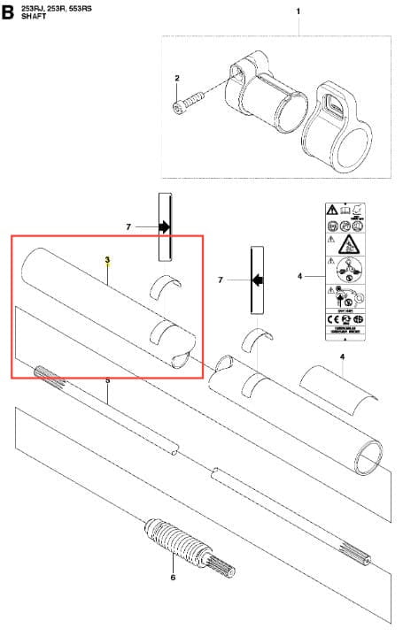 Metalowa, srebrna rura do wykaszarki Husqvarna 253RJ z gładką powierzchnią i dwoma otworami mocującymi, na jednolitym tle podkreślającym jej detale i proporcje.