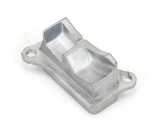 Osłona dmuchawy 180BF Husqvarna w kolorze metalicznym, o gładkiej fakturze. Produkt leżący na jednolitym tle, pokazujący dwa wgłębienia oraz mocowania po bokach, które umożliwiają montaż. Wymiary oraz detale konstrukcyjne nie są widoczne.