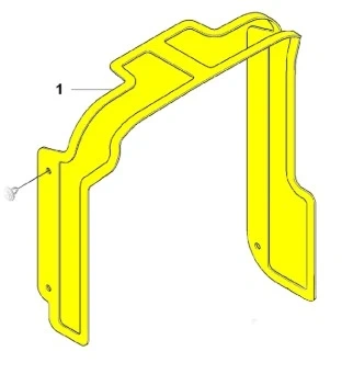 Siatka dmuchawy 150BT Husqvarna w żółtym kolorze. Produkt w pozycji stojącej, z widocznymi detalami mocującymi. Wykonana z odpornego materiału, ma otwory wentylacyjne. Tło proste, białe, co podkreśla kształt i funkcję produktu.