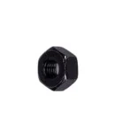 Czarna nakrętka dmuchawy 170BT Husqvarna, sześciokątna, wykonana z metalu, z gwintem wewnętrznym. Produkt pokazany frontalnie, na jednolitym tle, z wyraźnymi detalami gwintu. Idealna do mocowania w urządzeniach ogrodowych.