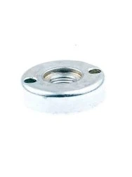 Nakrętka dmuchawy 130BT Husqvarna w kolorze metalicznym, okrągła, z centralnym gwintem. Widok z góry, stojąca na płaskiej powierzchni. Wyraźne otwory montażowe po bokach. Produkt nowy, przeznaczony do zastosowań w narzędziach Husqvarna.