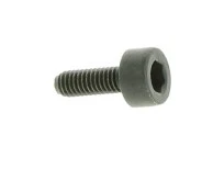 Czarna śruba dmuchawy 150BT Husqvarna z cylindrycznym trzonem i sześciokątnym łbem, widoczny gwint i gładka powierzchnia, leżąca poziomo na białym tle. Do mocowania w urządzeniach ogrodniczych.