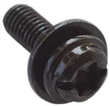 Śruba dmuchawy 150BT Husqvarna, czarna, metalowa, z gwintem na całej długości. Widok z boku, w zbliżeniu na główkę z wycięciem pod klucz. Precyzyjne detale wykonania, bez widocznych oznaczeń lub logo.