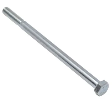 Śruba dmuchawy 150BF Husqvarna, metaliczna, cylindryczna z gwintowaną końcówką i sześciokątną główką, widok frontalny na całą długość, idealna do montażu dmuchawy.