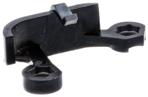 Ustalacz dmuchawy 356BTx Husqvarna w kolorze czarnym, wykonany z tworzywa sztucznego. Widoczny z boku, leżący na jednolitym tle. Element o prostokątnym kształcie z dwoma otworami montażowymi, bez dodatkowych znaków czy wzorów.