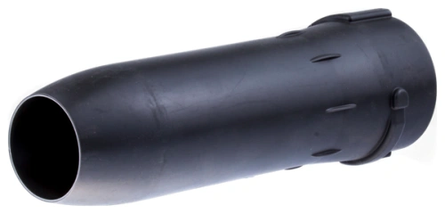 Rura dmuchawy 570BFS Husqvarna w kolorze czarnym, o gładkiej powierzchni i cylindrycznym kształcie. Ujęcie z boku, ukazujące końcówkę rury. Widoczne wyraźne mocowania do urządzenia. Produkt leży na jednolitym tle.
