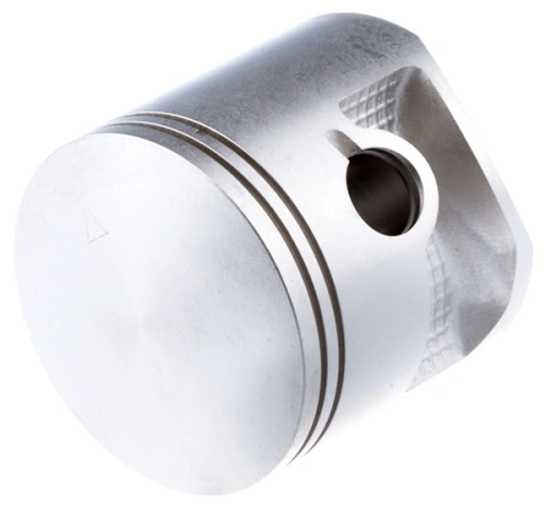 Tłok dmuchawy Husqvarna 578BTF, metaliczny, okrągły, z dwoma rowkami oraz otworami. Wykonany z aluminium, z widocznymi detalami obróbki. Ujęcie z boku, pokazujące profil i detale konstrukcyjne, na jednolitym tle.