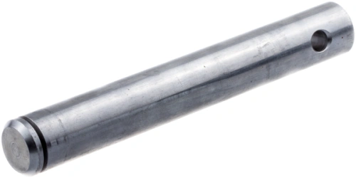 Oś koła ridera R 111B Husqvarna w metalicznym, srebrnym kolorze, cylindryczna i gładka, z widocznym otworem do mocowania. Produkt leży poziomo, na białym tle. Wymiary i detale konstrukcyjne są wyraźnie widoczne.