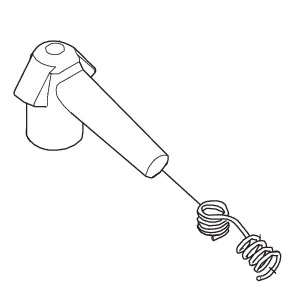 Fajka świecy dmuchawy 590BFS Husqvarna w kolorze czarnym, z wyprofilowanym uchwytem. Produkt przedstawiony z boku, zbliżenie na końcówkę ze sprężyną. Widoczne detale konstrukcyjne, bez dodatkowych oznaczeń i logo.