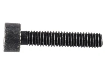 Śruba dmuchawy 590BFS Husqvarna, czarny cylindryczny korpus z gładką główką, leży poziomo, wyraźny gwint na całej długości, bez oznaczeń. Do urządzeń ogrodniczych.