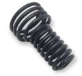 Czarna, metalowa sprężyna dmuchawy 525BX Husqvarna o spiralnej konstrukcji. Gładka powierzchnia, bez napisów, widoczna z boku. Idealna do urządzeń ogrodniczych.