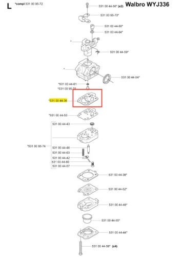 Uszczelka dmuchawy 125 BT Husqvarna w kolorze szarym, prostokątna z wycięciami. Widoczna z góry, na tle technicznej ilustracji, z zaznaczeniem numeru części. Produkt w nowym stanie, gotowy do montażu.