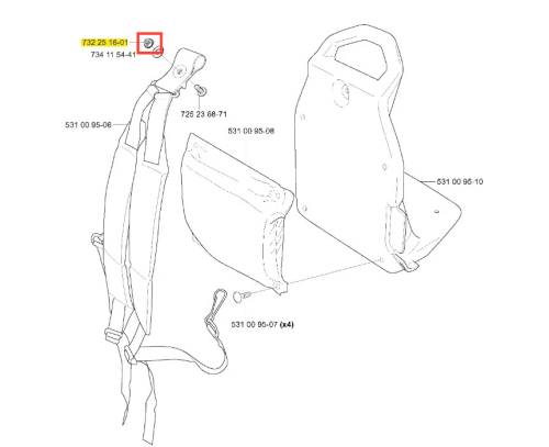 Nakrętka dmuchawy Husqvarna 125 BT w kolorze metalicznym. Widoczna z boku, na ilustracji przedstawiającej części produktu. Zawiera oznaczenia numerów katalogowych. Wysoka jakość wykonania, idealna do mocowania elementów dmuchawy.